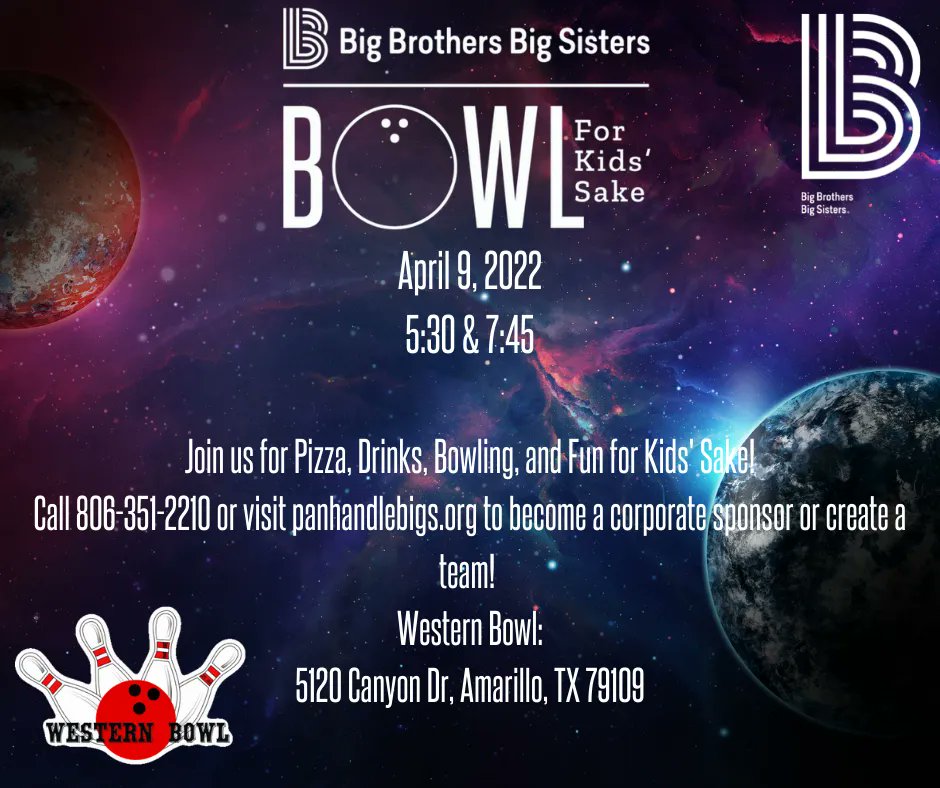 It is not too late to sign up a team, but time is running out! Create a Bowl For Kids' Sake team here: panhandlebigs.org/web/index.php?… Join us at Western Bowl on April 9th! Shifts: 5:30 and 7:45