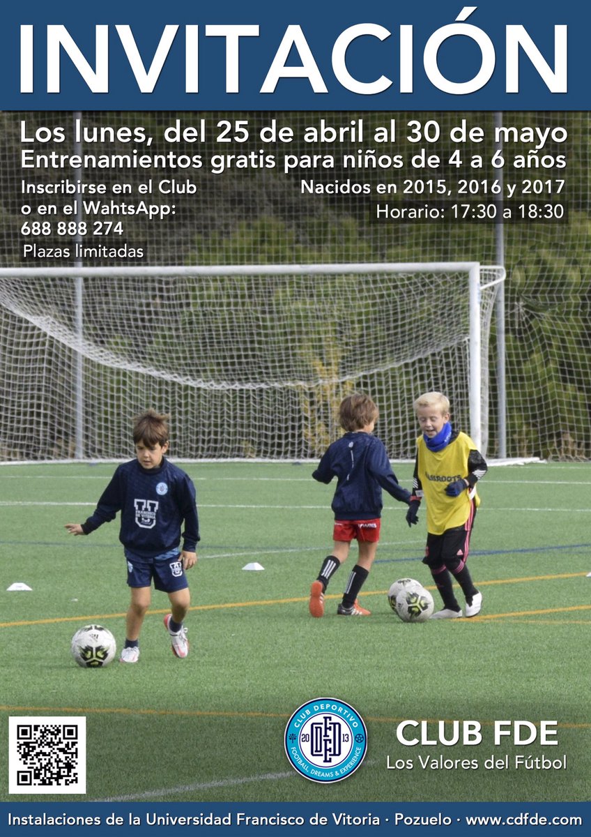 5 entrenamientos gratis para niños de 2015, 2016 y 2017. Apuntarse en el WhatsApp o en la web cdfde.com