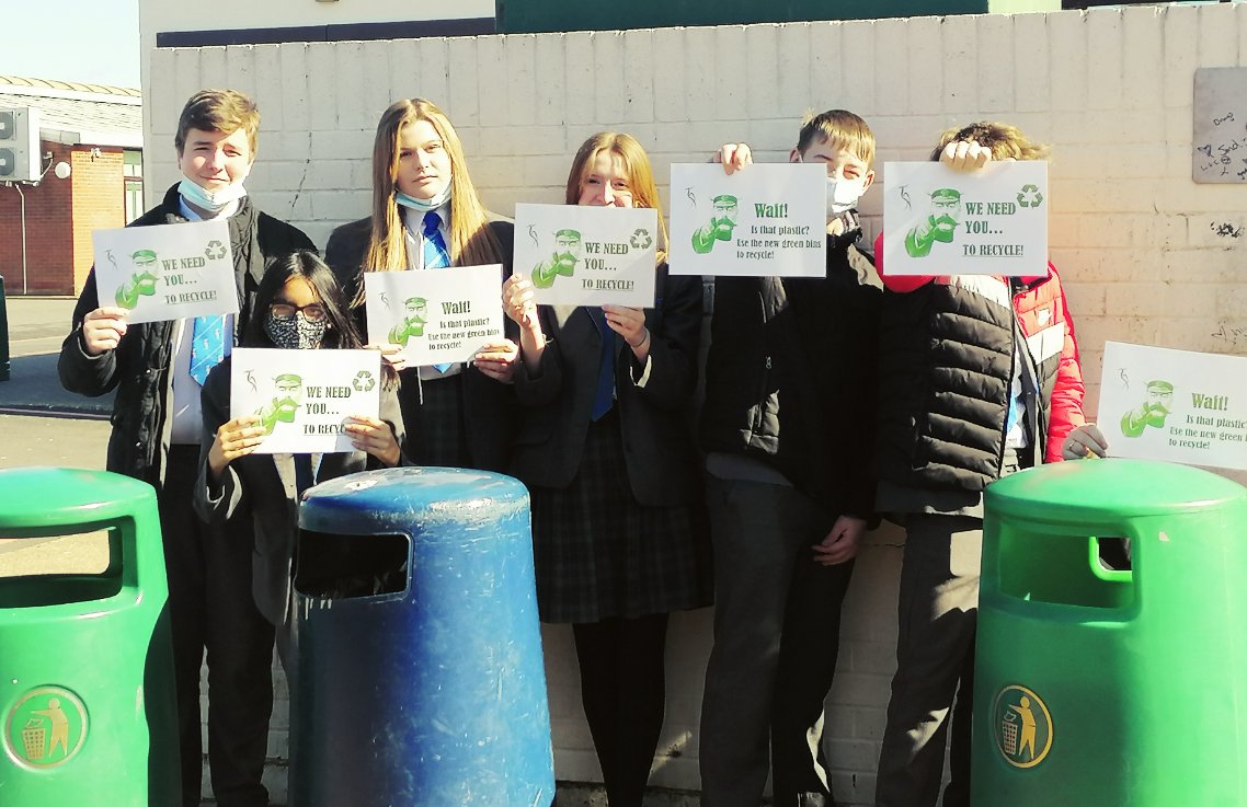MarshlandHS's tweet photo. Citizenship students are getting ready to launch the green plastic recycling bins out in the playground after the Easter break.
#citizenship #doyourbit #helpsavetheplanet https://t.co/MJ8uIU3mGP