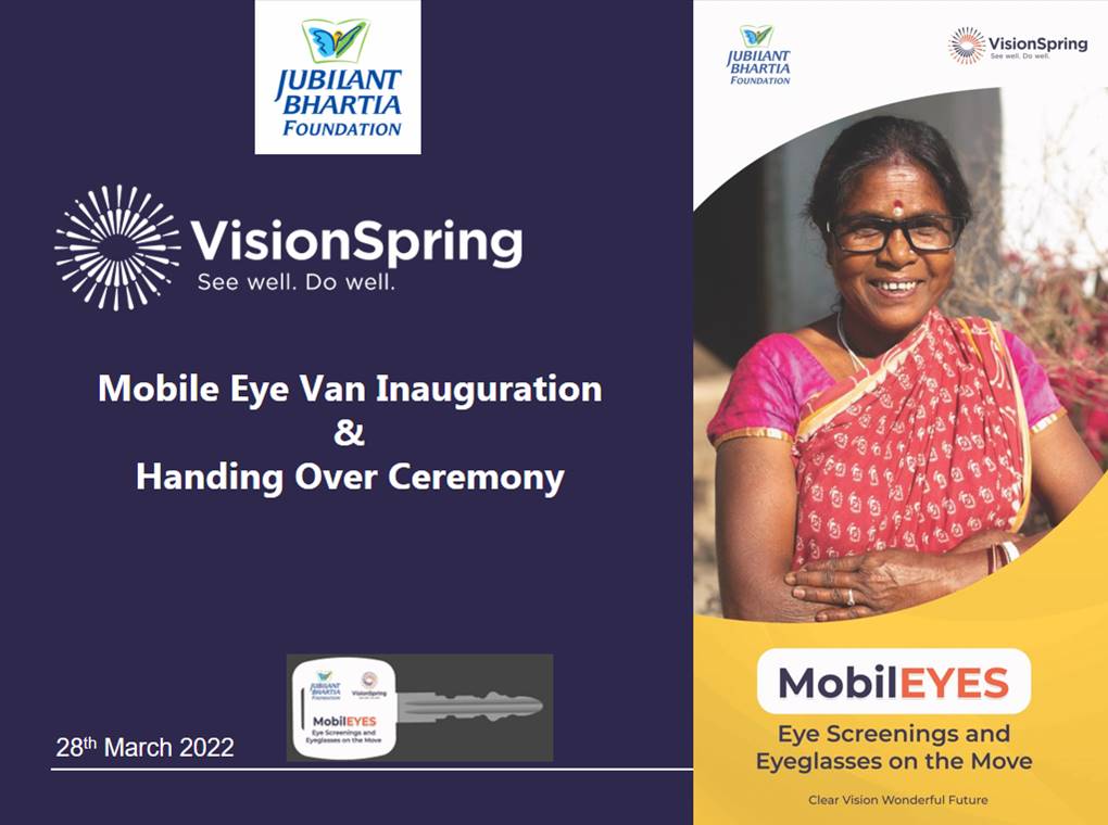 BhartiaJubilant's tweet photo. JBF joined hands with the @VisionSpring for MobilEYES initiative for eye screening & affordable eye glasses for the communities around Gajraula, UP
Today, in the MobilEYES inaugural and key was handed over to Ms Ella Gudwin Global CEO & Mr Anshu Taneja, Head, Vision Spring India https://t.co/uD5FnjBSjs