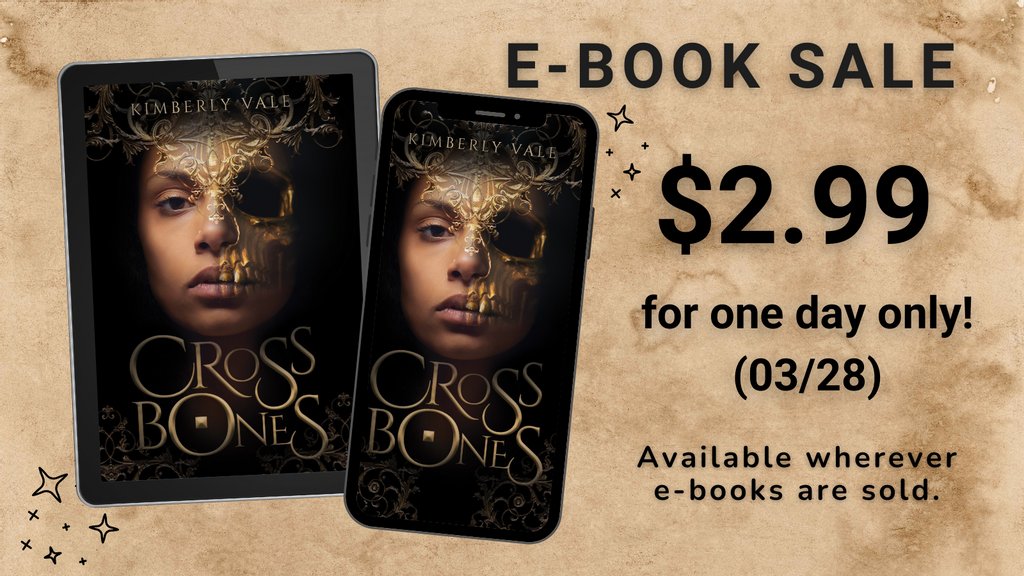WattpadBooks's tweet photo. Looking to dive into a fierce pirate novel? 🏴‍☠️

The e-book of Crossbones by Kimberly Vale (@kimberlyvale_) will be on sale for $2.99 today only (03/28)! 

Go grab yourself a copy! → https://t.co/Vi6T3mRizi https://t.co/Bu49A1yBCr