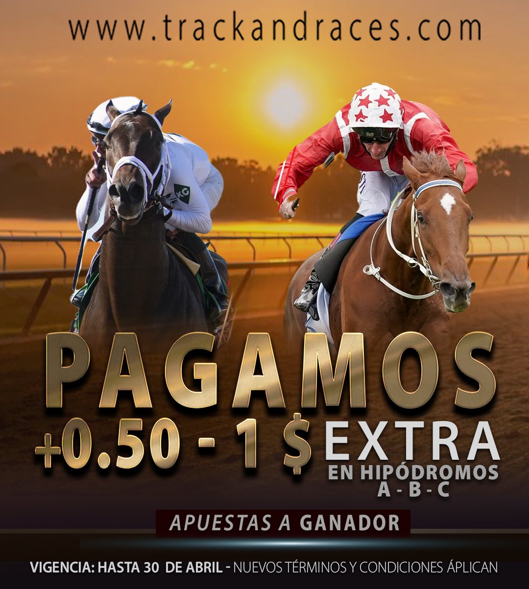 track_races's tweet photo. Para disfrutar de una suma de escala de dividendos extra entre 0.50 a 1$ sobre el dividendo oficial a ganador.
Realiza tus apuestas en los hipódromos A, B y C. 🏇🏇
#trackandraces #promocion #bono #Games #pagoextra #rollover #hipodromos https://t.co/wTxJeXr7kb