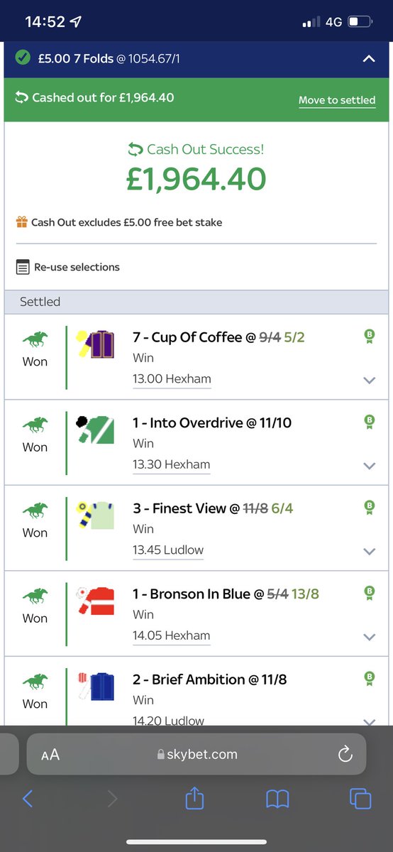 jonathanabryan's tweet photo. @SkyBet thank you for my £5 free bet today. Lost my bottle and cashed out before the last but great return! #midnightlegacywins https://t.co/SlqGqs9c8O