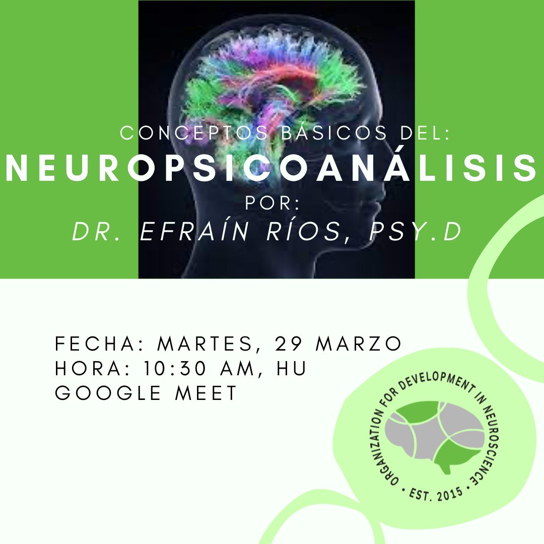 ¡Esperamos que tengan una buena semana! Les invitamos a nuestra actividad esta semana: Conferencia con el Dr. Rios sobre Conceptos Básicos del Neuropsicoanalisis 
Fecha: Martes, 29 marzo
Enlace: meet.google.com/jdh-afjm-vqc

¡Éxito en su semana! ¡Los esperamos! 

💚🧠

#neurorum