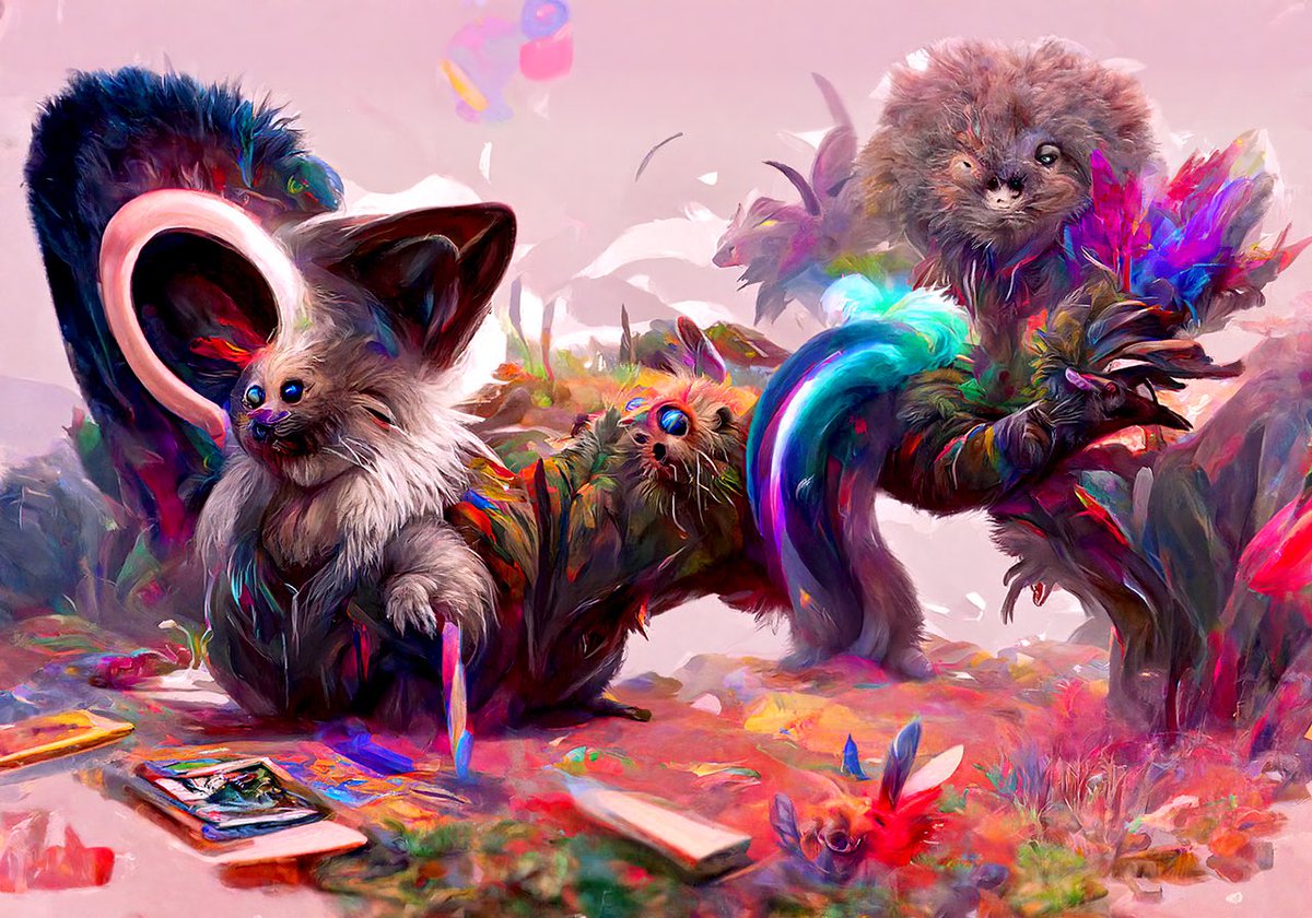AFotonerdz's tweet photo. Some magic furry creatures. 😊 #creature #creaturedesign #furry #magiccreatures #generativeart #animals #digitalart https://t.co/y0sPXMydSG