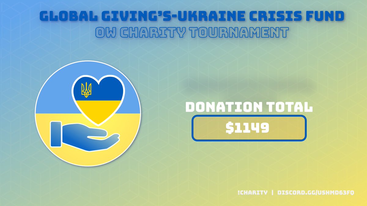 A Community Charity Tournament: Crisis in Ukraine is now over. We helped raise $1149 for <a href="/GlobalGiving/">GlobalGiving</a> #UkraineRelief Fund.

Special Thanks to the communities involved!
<a href="/kaijucorpgg/">kaiju corp</a> 
<a href="/iphoenix_esport/">Imperial Phoenix Esports</a> 
@ThePeachimaris 
<a href="/GGBootCamp1/">GGBootCamp</a> 
<a href="/Altiora_Gaming/">Altiora</a>
<a href="/owuniversity/">Overwatch University</a> 
<a href="/BeyondRanked/">BeyondRanked</a>