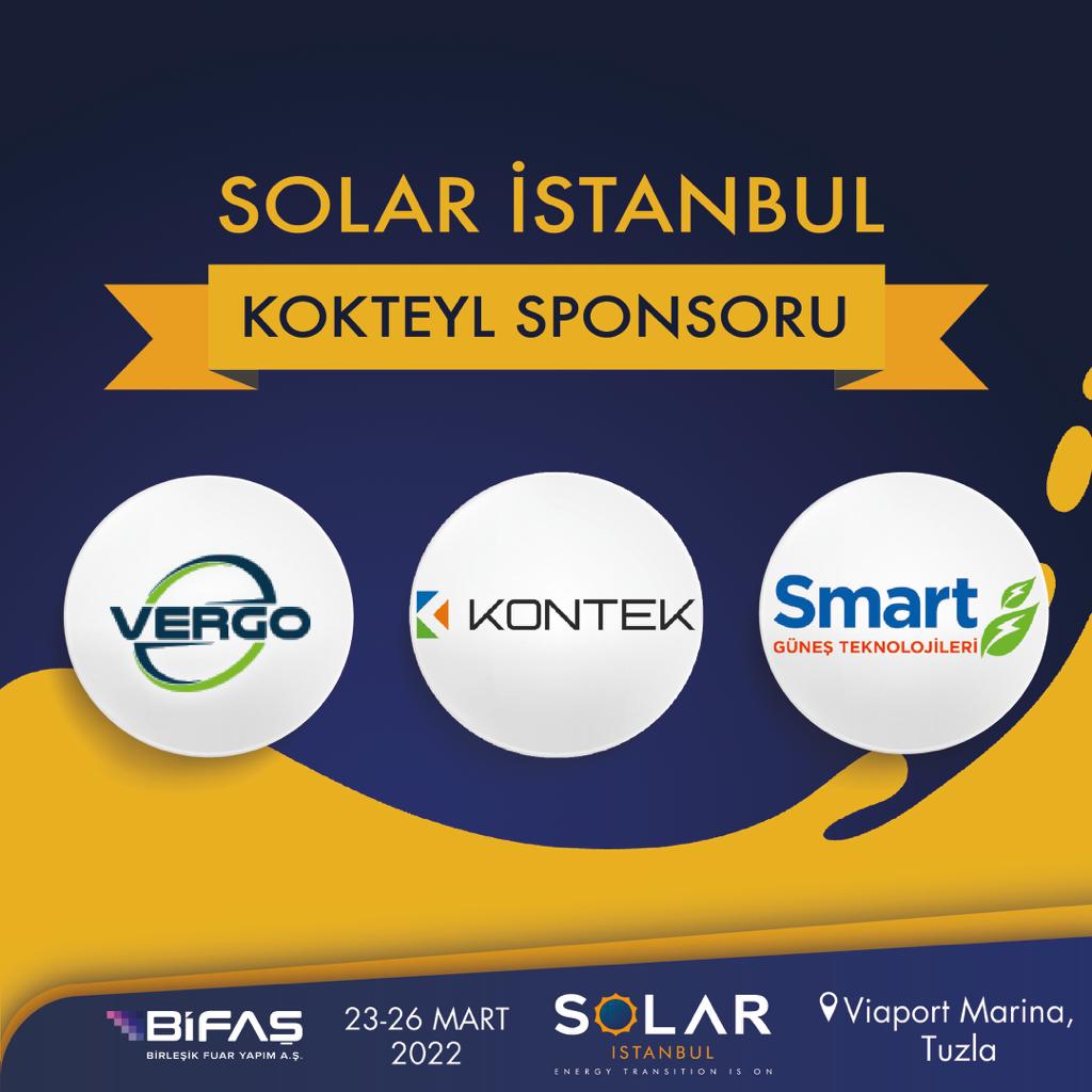 SolarIstanbul's tweet image. Bifaş organizatörlüğünde 23-26 Mart 2022 tarihleri arasında gerçekleşen Solar İstanbul Fuarı’nda kokteyl sponsorlarımız VERGO, SMART ve KONTEK’e teşekkürlerimizle..

#solar #solarexpo #fuar #güneşenerjisi #yenilenebilirenerji #güneşpaneli