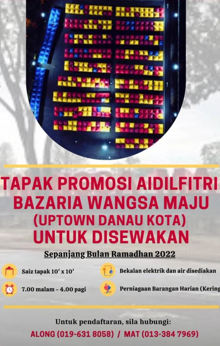 BossMohdAzwan's tweet photo. #PeluangCariRezekiUntukWargaBumiputra

Kepada peniaga² otai atau peniaga yang baru berjinak..

boleh call no yang dibawah untuk sebarang pertanyaan dan sewaan tapak meniaga untuk bulan #RAMADHAN ini..(klik pada gambar)

@AsalGombak https://t.co/5adhmY2FRU