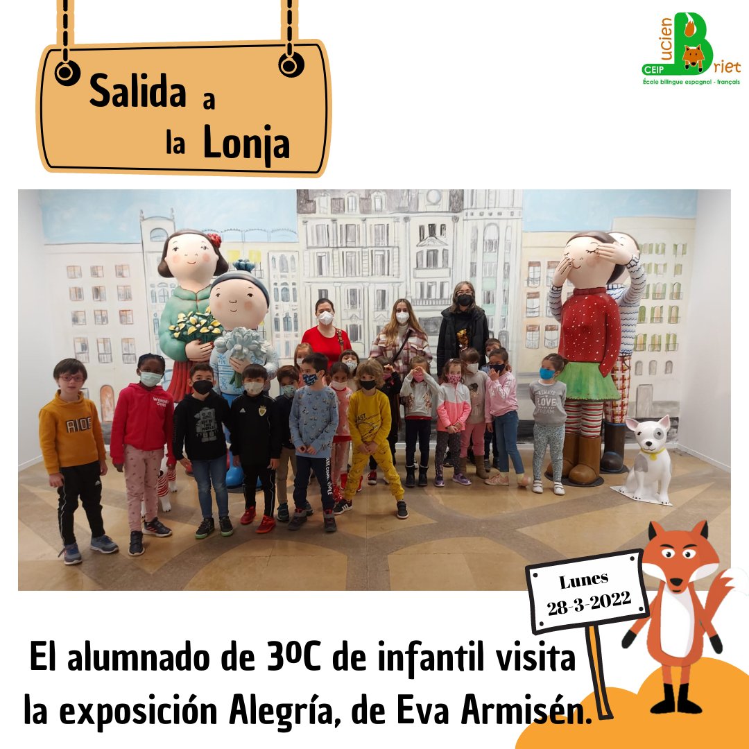 ceiplucienbriet's tweet photo. Hoy ha sido una jornada en la que la escuela se nos quedaba "pequeña". El alumnado de 3º de infantil ha visitado la exposición Alegría de Eva Armisén. Y el alumnado de 1º de primaria salía  a disfrutar de la naturaleza en el galacho de Juslibol. https://t.co/ll7UWHbtxx