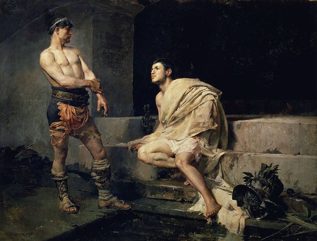 EmbajadaCSNTE51's tweet photo. El 28 de marzo de 1860 nació José Moreno Carbonero, pintor español  especializado en retratos y temas históricos. Hoy te presentamos Don Quijote y los molinos de viento (h. 1900), El príncipe don Carlos de Viana (1881) y Gladiadores después del combate (1882). #pintura https://t.co/Eda4Utzxsc