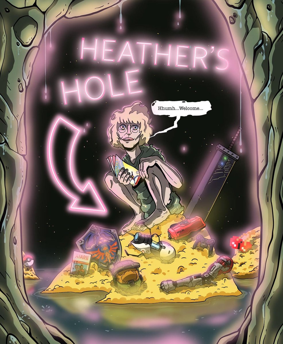 Cooke8008's tweet photo. I recently did some @getplayedpod fanart and decided to do another based on my favourite section of the show “Heather’s Hole”! @heathercampbell 
.
#getplayedpodcast #getplayed #podcast #illustration #gaming #fanart #cartoon https://t.co/hdUAh98MJH