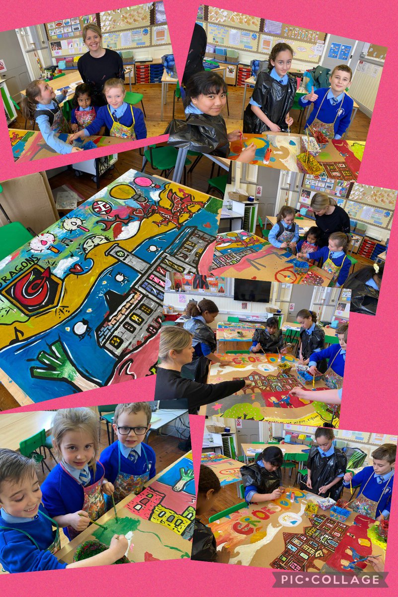 Children from across the school were so lucky today to paint 2 stunning pictures with #Rhiannonart. Look out for them in our office area! Peintio fantasteg!