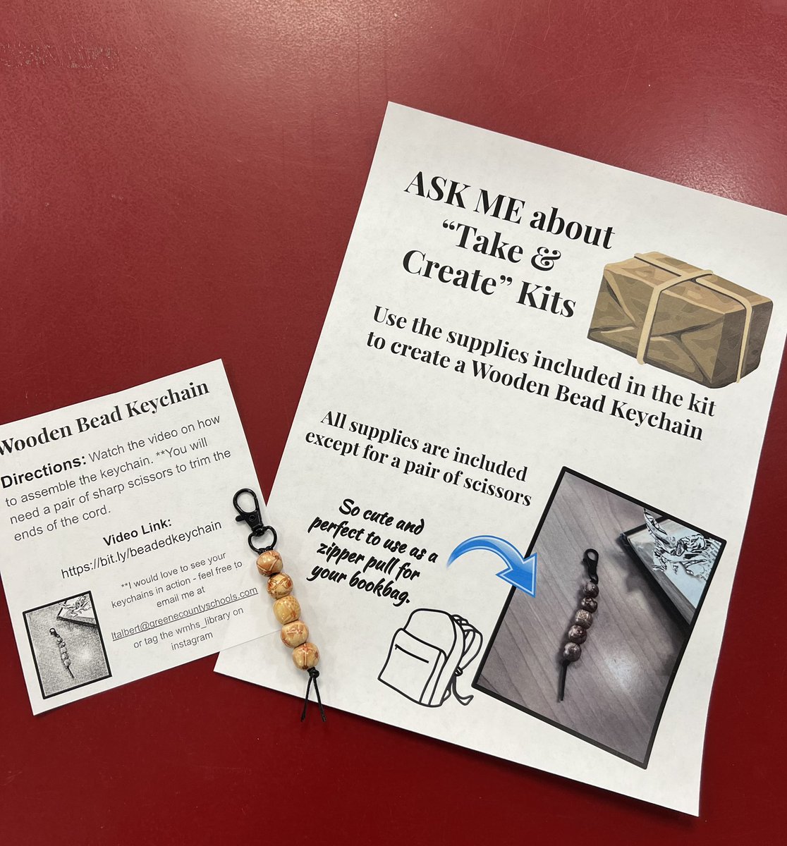 LibraryWmhs's tweet photo. New “Take and Create” Kits coming out this week. Wooden Bead Keychains - they make fun keychains or book bag zipper pulls. #takeandcreate #library #librarylife https://t.co/AxVn5l1Qvw