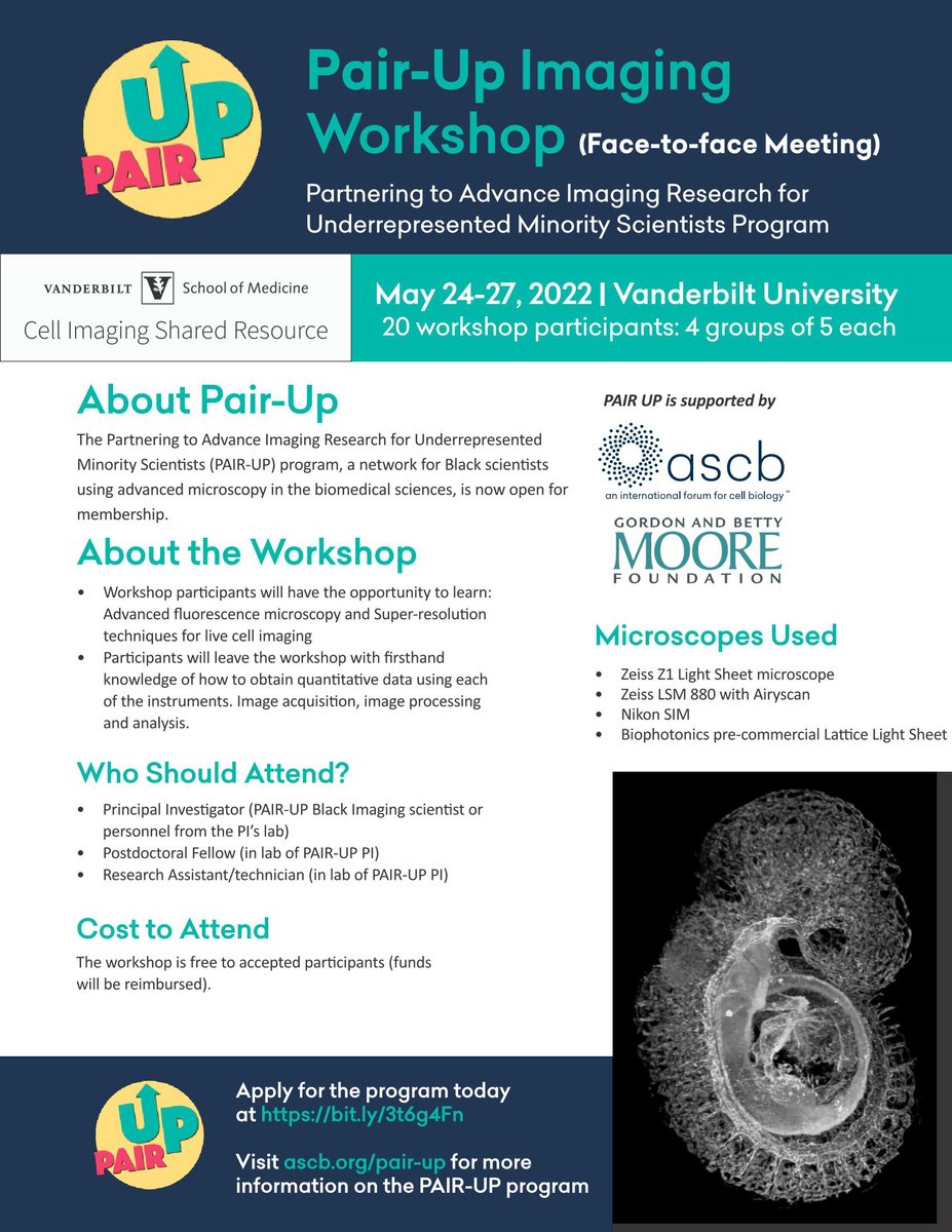Registration is open for PAIR-UP imaging workshop @VUCellImaging. Register here: ascb.org/pair-up/pair-u…