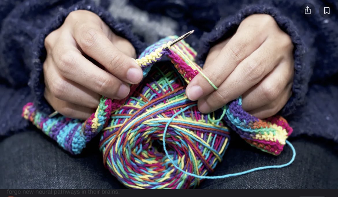 June23689943's tweet photo. @artsageingntu; #artaging; #AG6309WK4AY21T3
A recent study in the United Kingdom found knitting has significant psychological and social benefits. Respondents who knitted reported higher cognitive functioning, improved social contact and communication with others. https://t.co/rlKjUmyb92