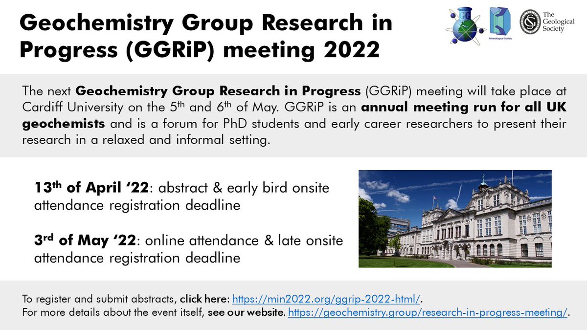 📢Abstract deadline for next GGRiP meeting is April 13th📢 We encourage submissions from across geochemistry (e.g. biogeochemistry, crustal evolution & magmatic processes, paleoclimates, planetary geochem). Register & submit abstracts here: min2022.org/ggrip-2022-htm…. Please RT.