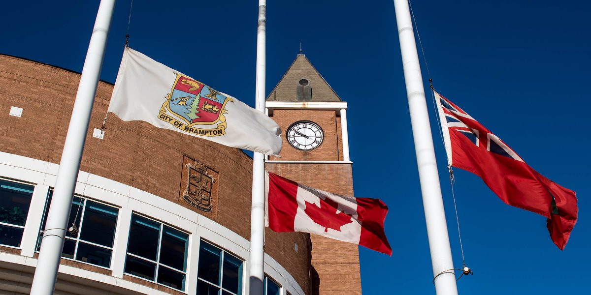 CityBrampton's tweet photo. Flags at all City of Brampton facilities will be flown at half-mast in memory of the family of five who passed in a Brampton house fire on March 28, 2022. 

The City of Brampton extends our deepest condolences to their family, friends, and our entire community. https://t.co/3pxvLLoEPs