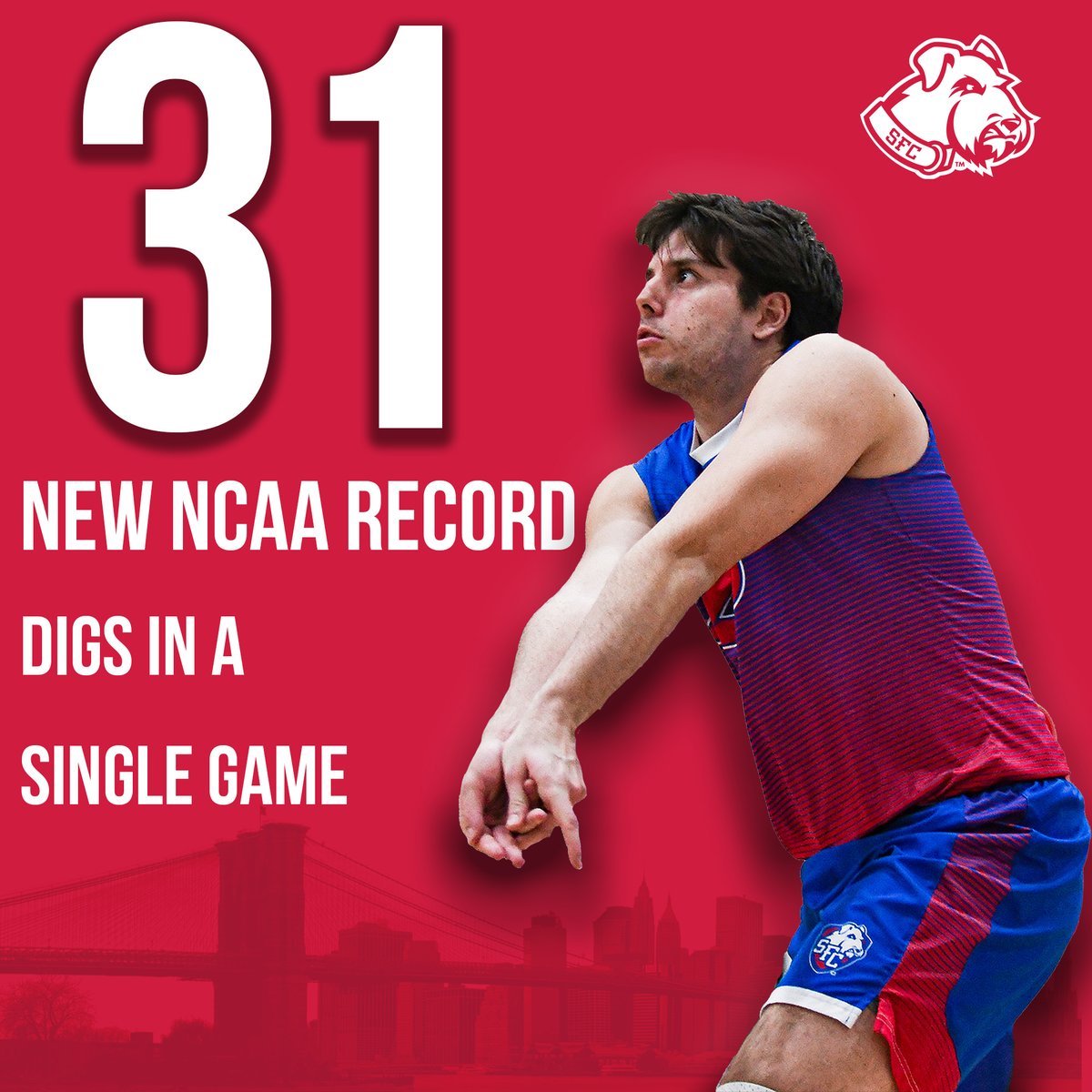 SFBKMVB's tweet photo. We’ve got a record breaker on Remsen Street! 

Congrats to Nicola Iannelli for setting a new NCAA record for most digs in a single game (31) on Saturday night!

#BrooklynTough https://t.co/m9671X3lwT