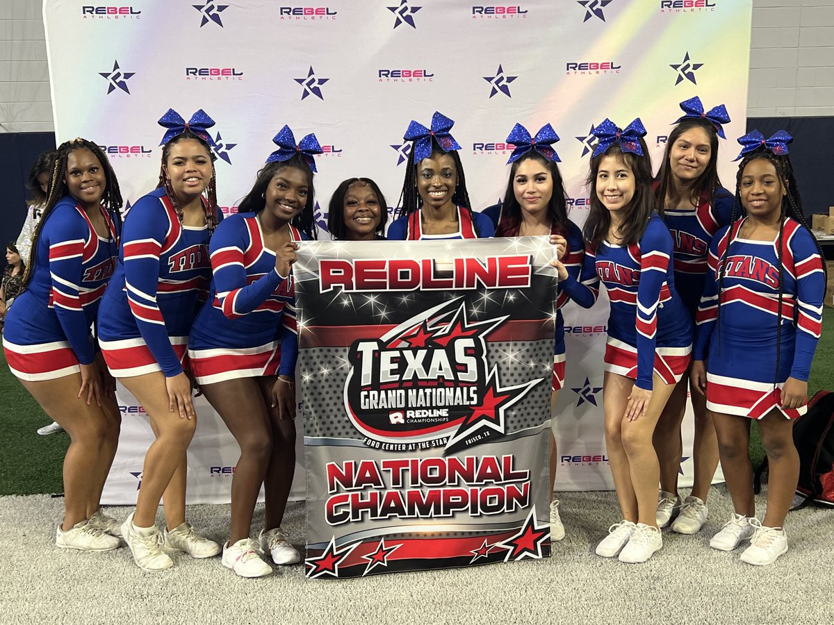 GISDArts's tweet photo. Congratulations to @SGHS_Titans Cheerleaders for being named National Champions at the Redline Texas Grand Nationals competition in Frisco. https://t.co/8s9OK5o2HK