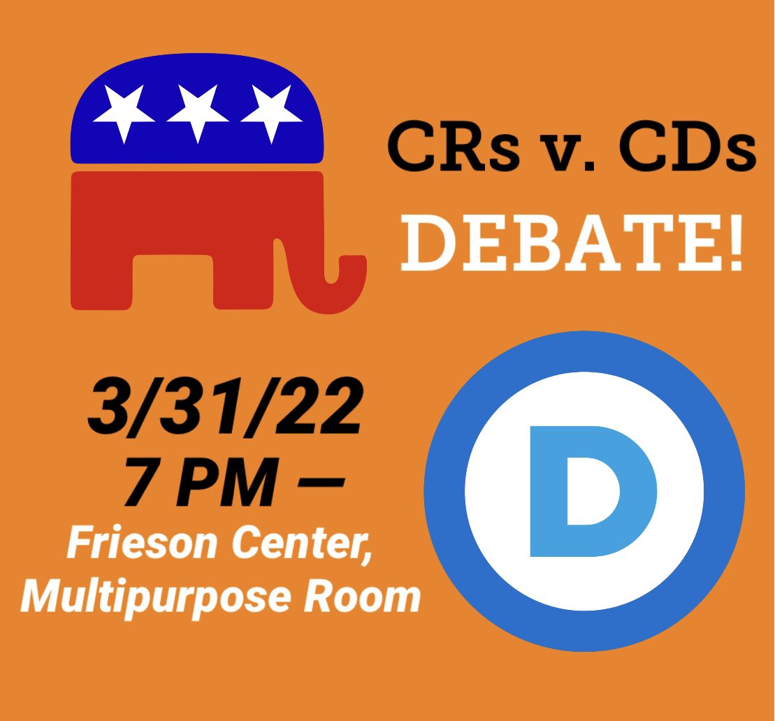 Join <a href="/GOPatUTK/">College Republicans at UTK</a> and the @UTKnoxvilleDems on Thursday for a debate! Our team performed wonderfully in our previous debate before the 2020 election, and we hope to have a great showing this time too; see you in the Frieson Black Cultural Center’s multipurpose room at 7 on the 31st!
