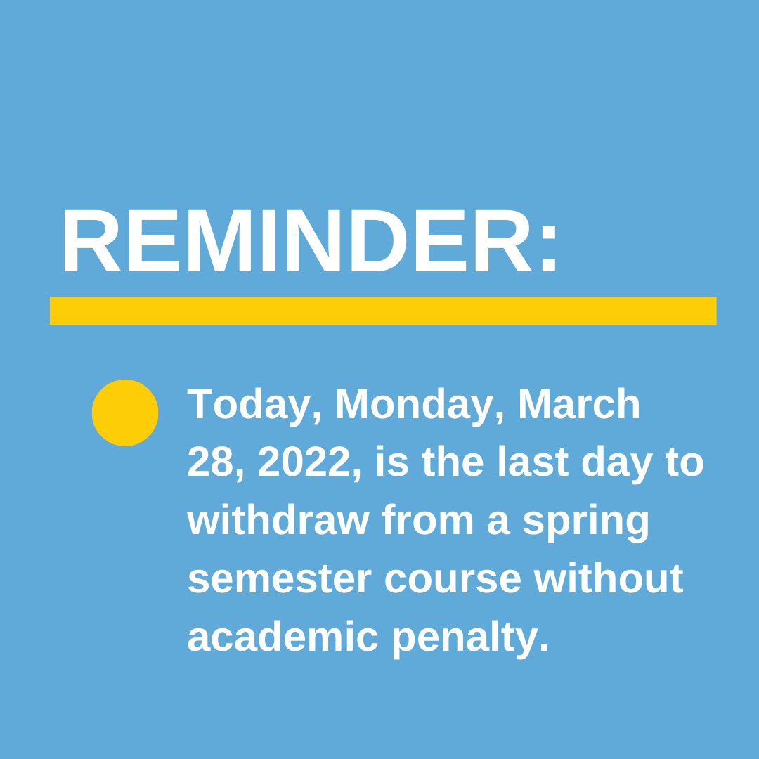 cokersuccess's tweet photo. 📢 Friendly reminder that TODAY is the last day to withdraw from a Spring Semester 16-week course without academic penalty. #cokerpride https://t.co/TZiA96I8Bg