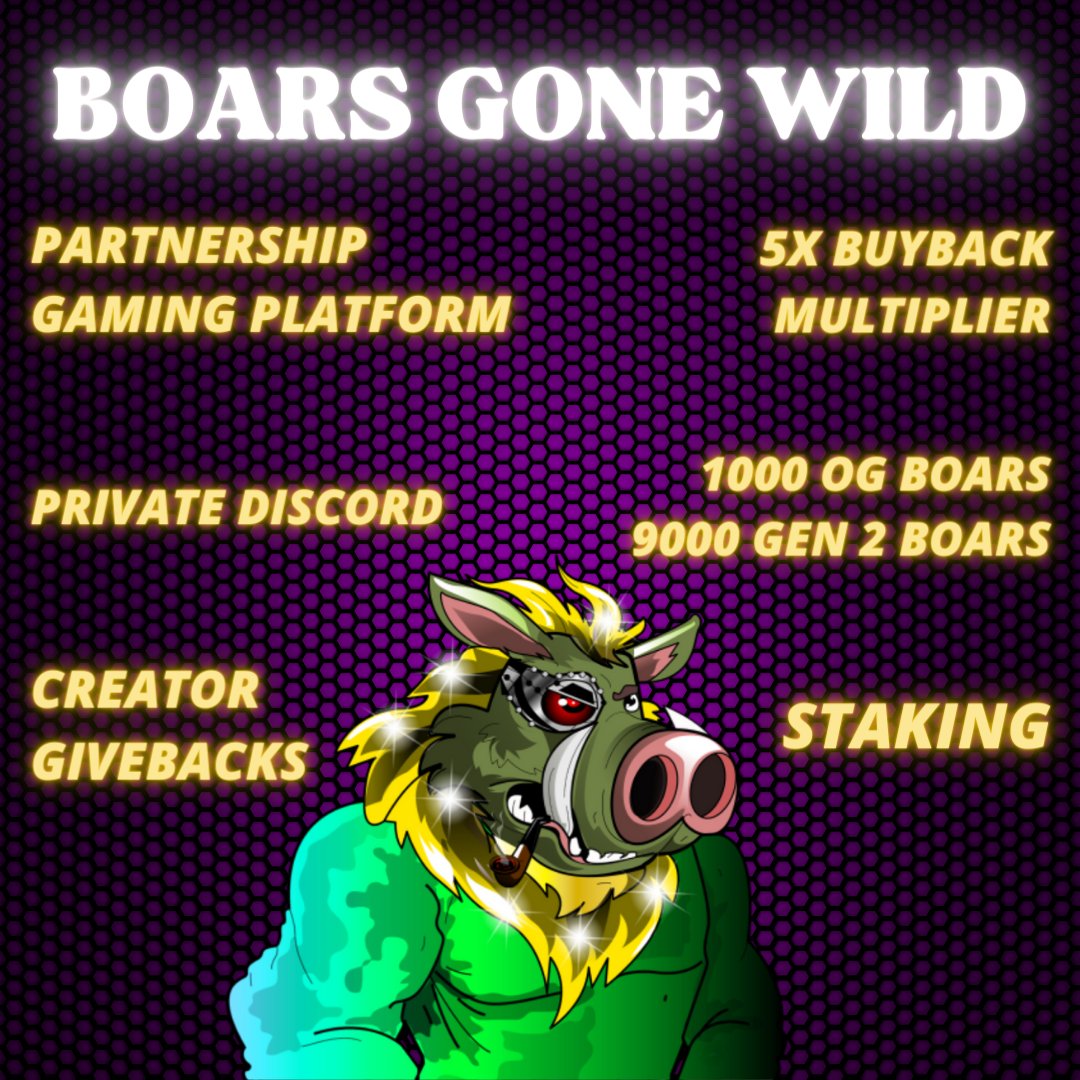 boarsgonewild's tweet photo. 🚨 Minting live 🚨 

Public mint is now live! You can mint directly from our website and then we will be listed on Ebisu's Bay shortly after. 

https://t.co/vzOiCx8VqA

#Mintingnow #CRO #CronosNFT #NFTdrop https://t.co/8hgdu4oK0U