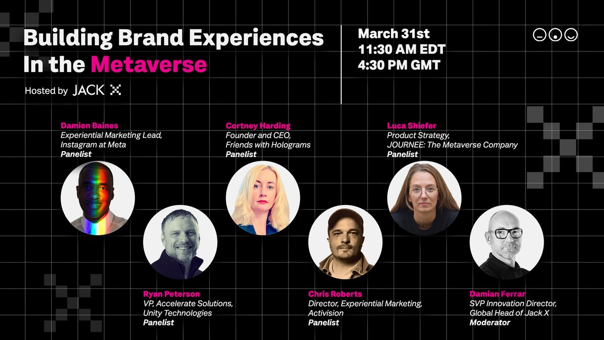 jackmorton's tweet photo. We’re thrilled to announce an amazing panel of brands, creators and innovators joining us on Thursday 3/31 at 11:30 AM ET for “Building Brand Experiences in the Metaverse”

Part panel, part experience. Don’t miss out!  Register today: https://t.co/XXEF0WewOt https://t.co/w4ypeKnlIB