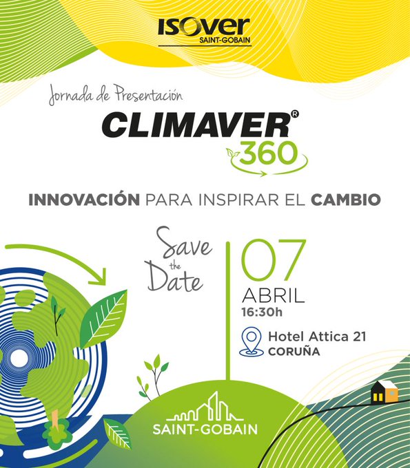 ISOVERes's tweet photo. 📅Si el 7 de #abril estás en #LaCoruña y quieres conocer nuestra gama de #CLIMAVER360 no te pierdas la oportunidad de saber la razón de que esta solución sea:
✅eficiente
✅fácil de instalar
✅con la mejor estanqueidad
⏰16:30 h.
📍@Attica21Hotels
💛#MakingTheWorldABetterHome https://t.co/wvIz8IMHKB