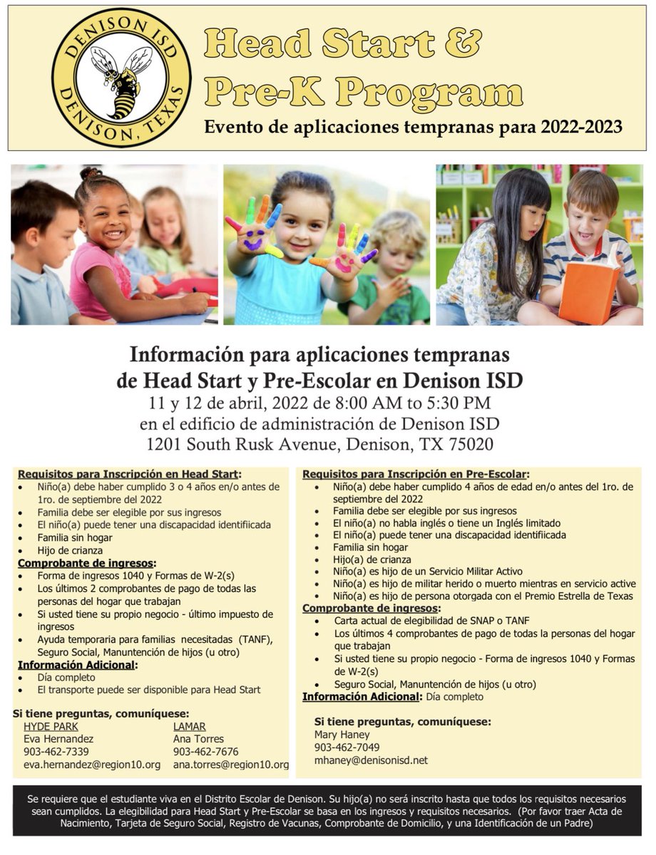 Head Start and Pre-K Pre-enrollment is Monday and Tuesday, April 11-12.  Check out the details below.
