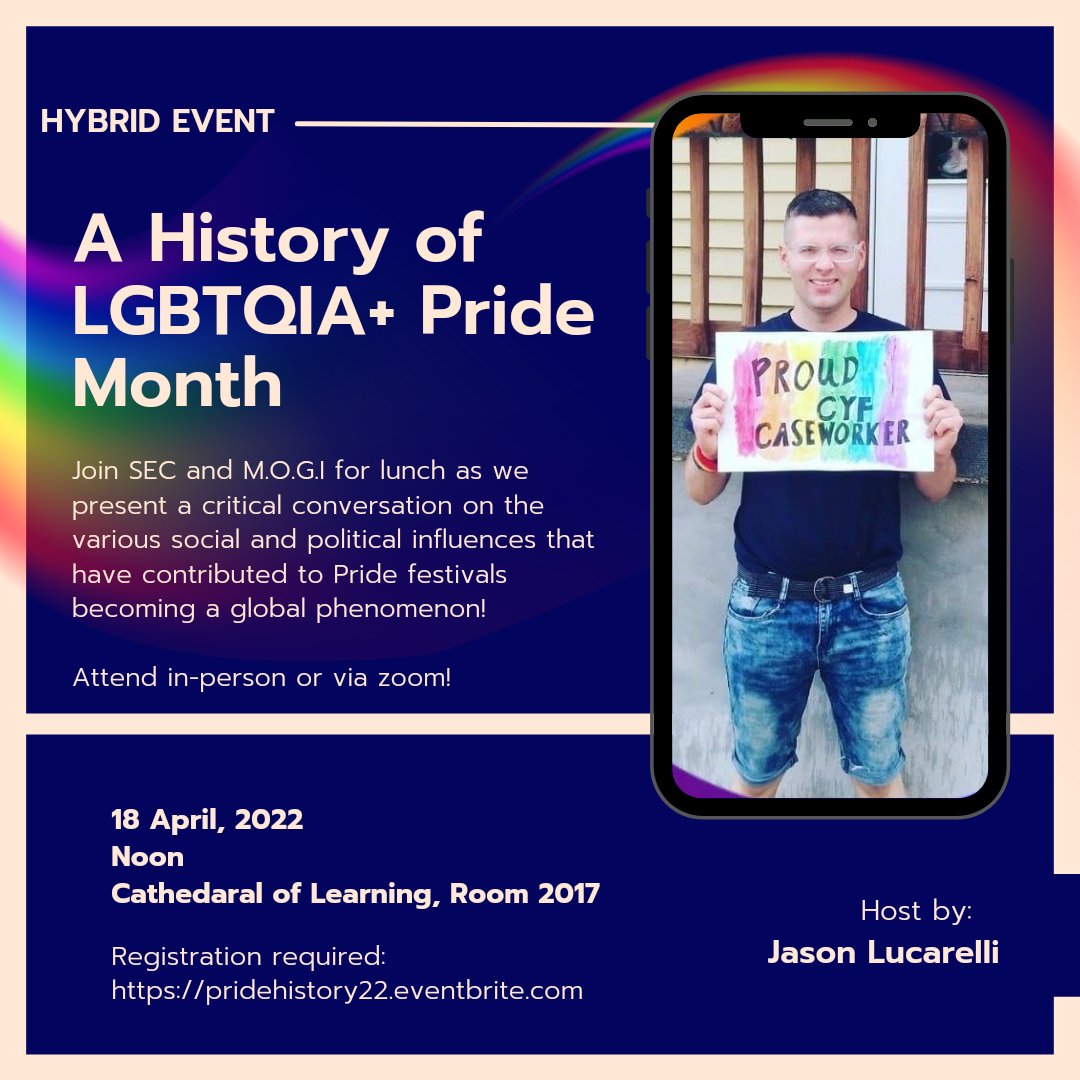 mogigpsa's tweet photo. School of Medicine SEC and M.O.G.I are collaborating to host a presentation and Q&amp;A on the history of the LGBTQIA+ Pride Month Monday, April 18 at Noon in the Cathedral of Learning , Room 2017. RSVP at https://t.co/cc01jPACBz.

We hope to see you there!

#LGBTQIA #H2P #hybrid https://t.co/P1YVWrO8NN