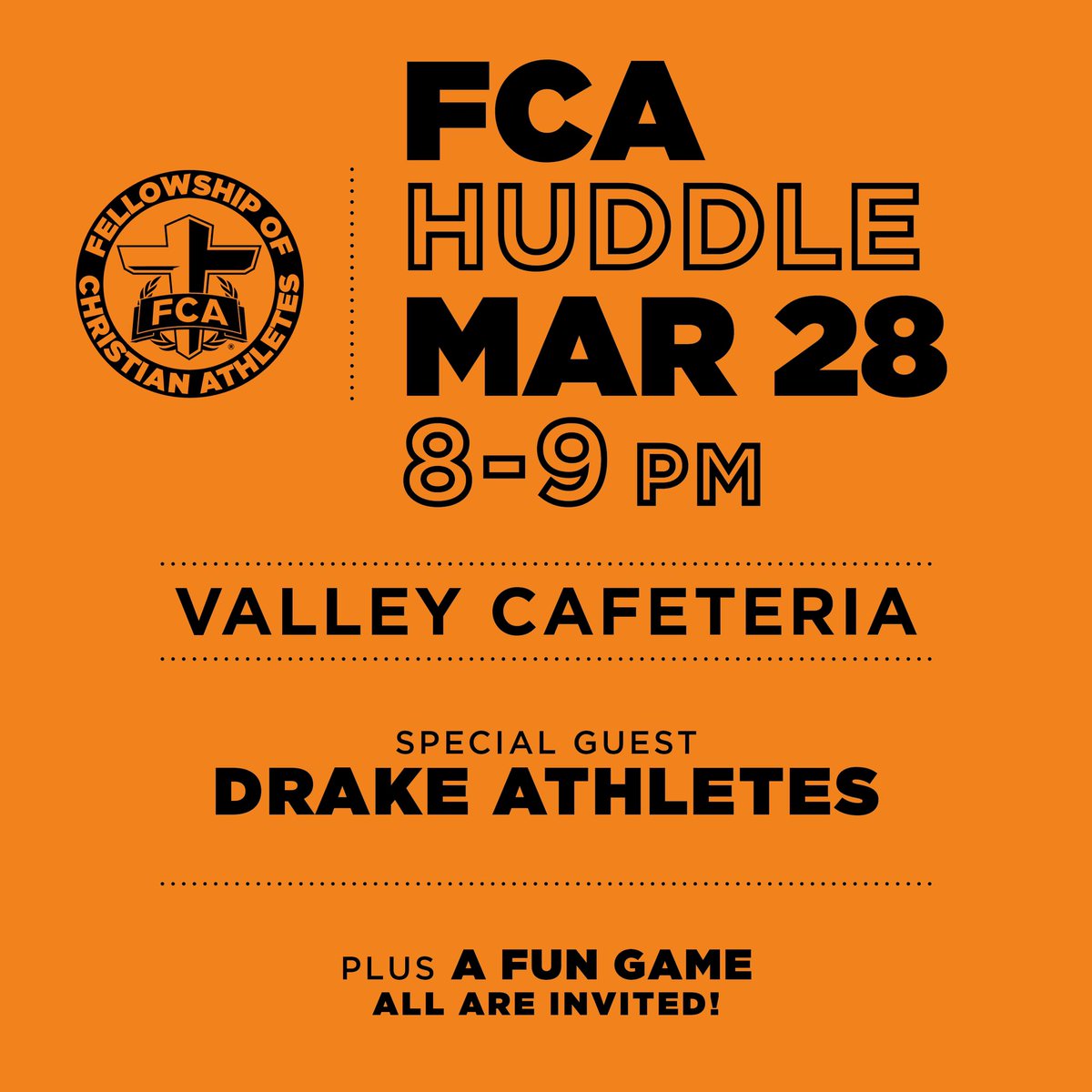 Valley_FCA's tweet photo. 🚨 FCA HUDDLE TONIGHT!
📅 MAR 28
⏰ 8-9 pm 
📍 Valley CAFETERIA
🎤 Drake Bulldog athletes 🐶 https://t.co/kZuv30vBkY
