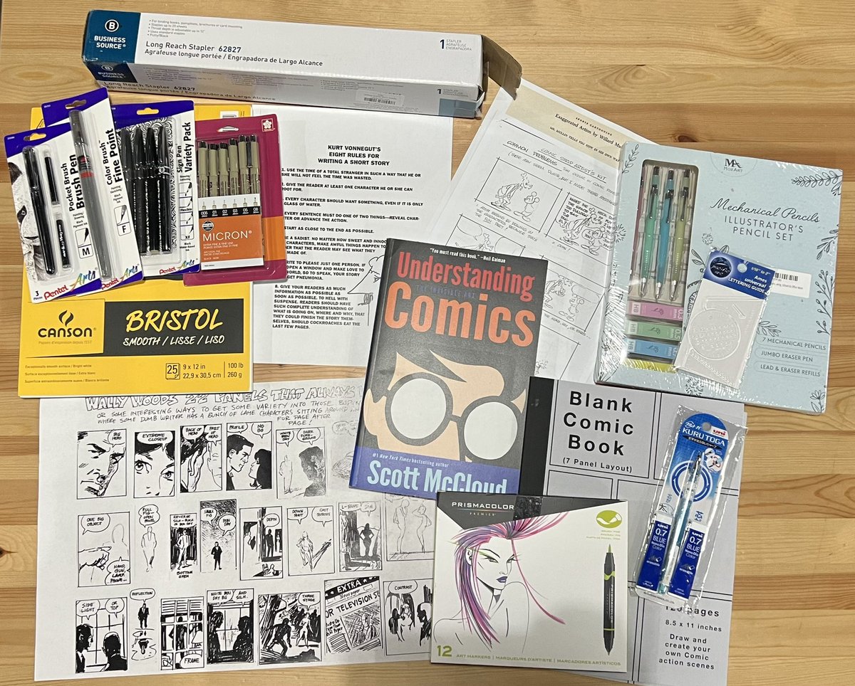 pretty happy with this comicker starter kit i put together for my aspiring cartoonist 10yo nephew. thanks for all the brush pen recs!
