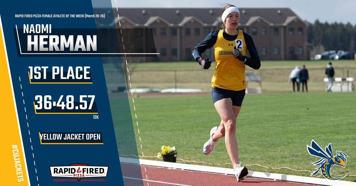 CUJackets's tweet photo. CONGRATS! The @rapidfiredpizza "Female Athlete of the Week" (March 20-26) is @CedarvilleTF sophomore Naomi Herman from Collingwood, Ontario, Canada! MORE INFO: https://t.co/FOzQx6HZew
First Place 🏆 | 10K | 36:48.57 | #CUJackets Open | 
#BackTheJackets @scotthuckphoto https://t.co/1qxr8HVdlS