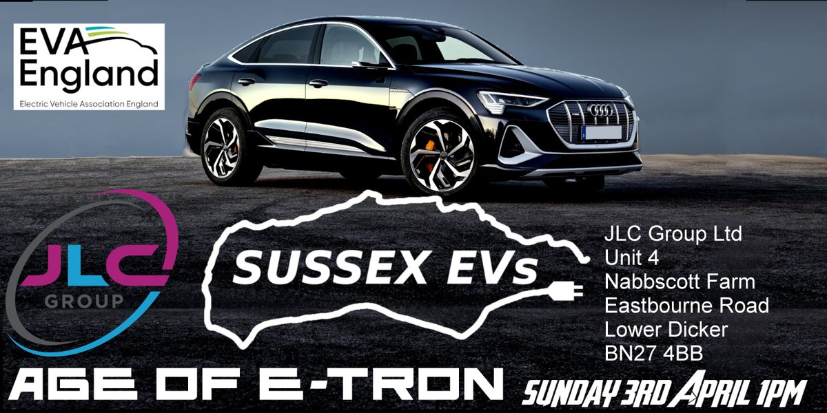 We can't wait to welcome <a href="/SussexEVs/">Sussex EVs</a> to JLC again for their EV meet! Feel free to come down to JLC on Sunday 3rd April to view a range of electric vehicles and speak with real EV owners! 

JLC Group Ltd 
Unit 4 
Nabbscott Farm 
Eastbourne Road
Lower Dicker 
BN27 4BB