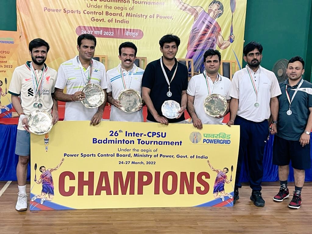 RECLindia's tweet photo. REC sweeps Mens' events at 26th Inter-CPSU Badminton Tournament organized by @pgcilindia under aegis of PSCB at Bengaluru!

Team REC brought home 4 medals (3 Golds &amp; a Silver) in the Mens'  Singles, Doubles and the Team Championship categories. https://t.co/kEKRg4lMUx