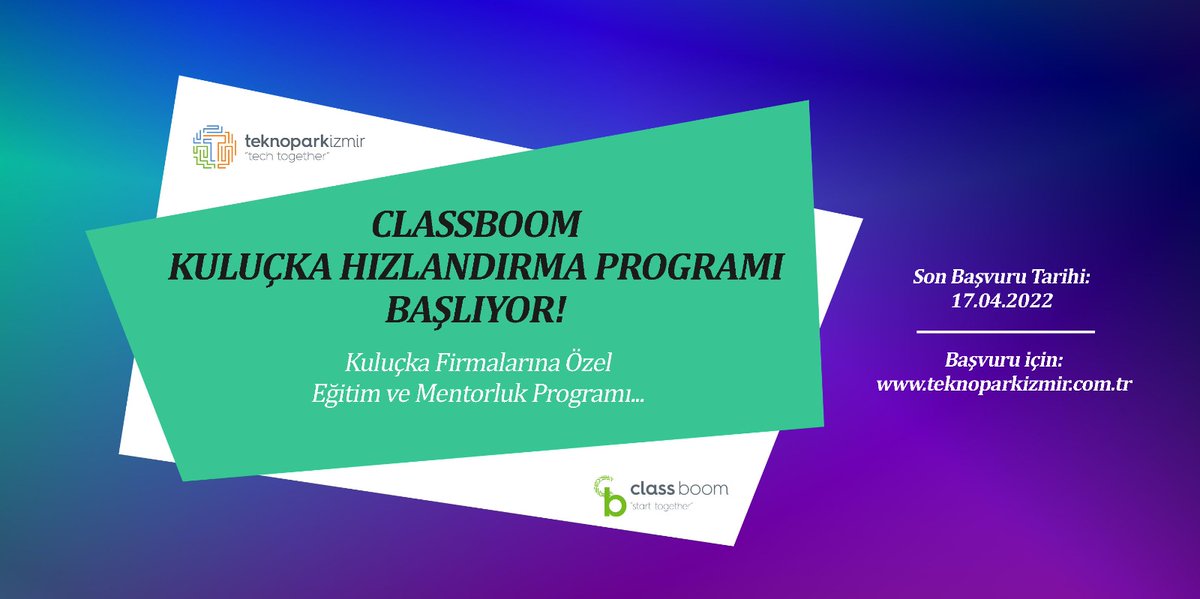 📢 Teknopark İzmir Kuluçka Hızlandırma Programı başlıyor.

🗓 Son Başvuru Tarihi: 17.04.2022
🔗 Başvuru ve Detaylı Bilgi: teknoparkizmir.com.tr 

<a href="/Class_Boom/">Classboom</a> #inovasyonmerkezi #innovation #inkubasyon #startup #Meetup #yatırım #Kuluçka