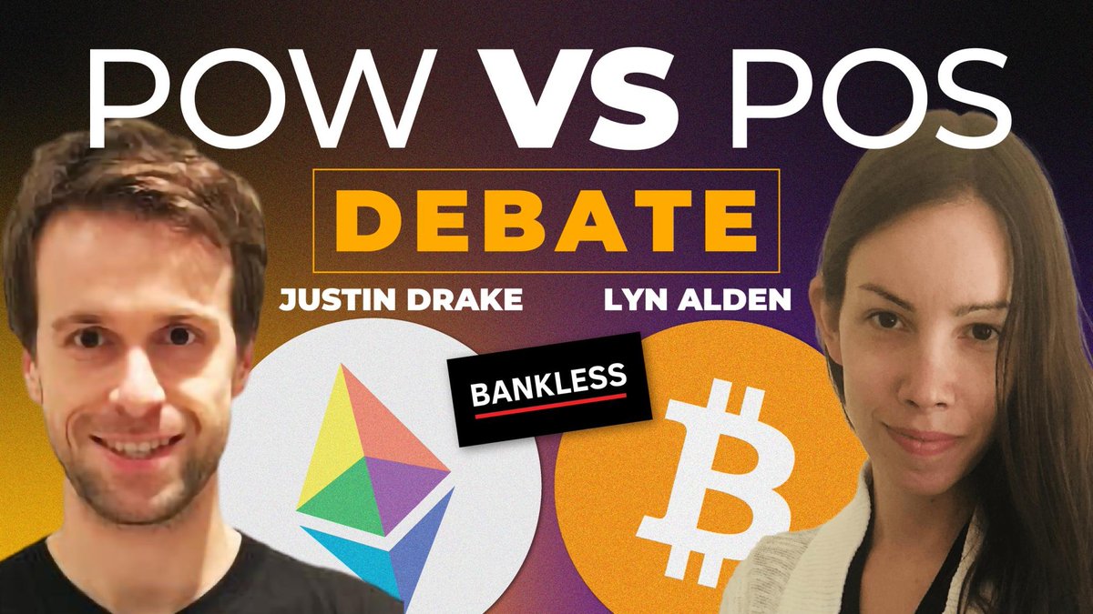 Bankless's tweet photo. The PoW vs. PoS Debate

@LynAldenContact &amp; @drakefjustin

Which is the better mechanism for producing a global crypto-money?

- Which is more 51% resistant?
- Is one more fair?
- PoS = Equity?
- PoW = Commodity? 

Prepare to change your position... or not
https://t.co/ysJNtbU1Ti https://t.co/hwp3FyjVnR