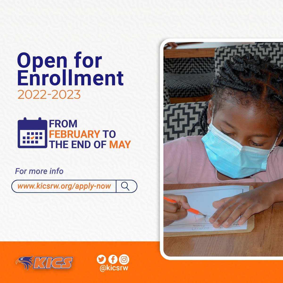 kics_rwanda's tweet photo. Enrollment at KICS for the 2022-2023 academic year is on!
Click on this link to apply.
https://t.co/APjoFEEwmG
We look forward to welcoming you to the KICS family.
#KICSRwanda #ChristianSchool #ServantLeaders #KICSEnrollment https://t.co/uTp1ZI1d9f