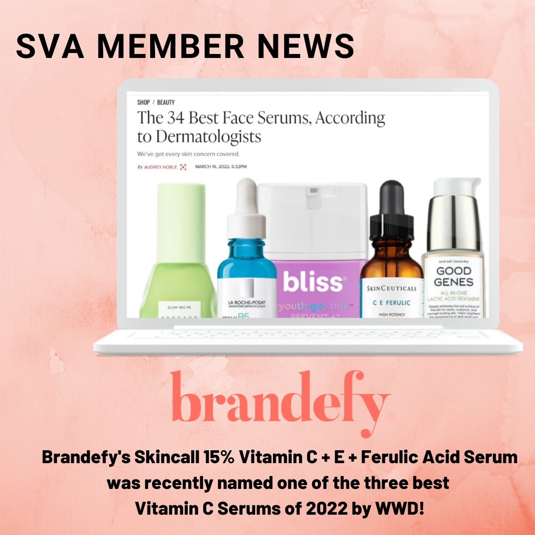 SVA Member News

<a href="/BrandefyA/">BrandefyApp</a>  is gaining recognition for their new Skincall 15% Vitamin C + E + Ferulic Acid Serum, recently named one of the three best Vitamin C Serums of 2022 by WWD! 

Read more here: ow.ly/yLvx50ItRp9

#svamembernews #svamembers #brandefy #lookinggood