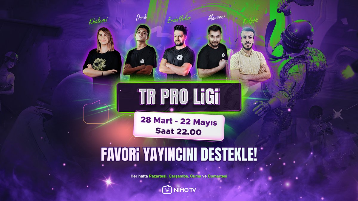 🏆NİMO TV'nin en sevilen yayıncılarının da arasında bulunduğu TR PRO LİGİ'nde yetenekler ortaya serilecek!🎮

Bu heyecan dolu karşılaşmada yerini al.🤩

Favori yayıncını yalnız bırakma ve onu sonuna kadar desteklemeyi unutma!💜
⏱22.00

#NİMOTV
