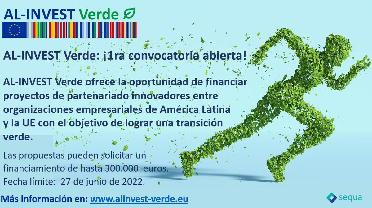 ALINVESTVerde's tweet photo. Abierta convocatoria del programa AL-INVEST Verde para financiar proyectos de transición verde en las pymes, presentados por alianzas entre organizaciones empresariales de América Latina y la UE. Infórmate en: https://t.co/157inkhjAe https://t.co/b6Nw225nwd