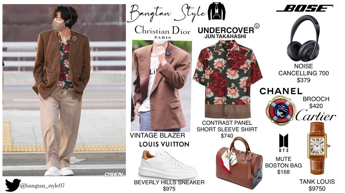 BTS V News / ʟᴀʏᴏ(ꪜ)ᴇʀ on X: My friend showed me itemized list of what  Taehyung wore to the airport & that man really knows how to coordinate  w/his MUTE Bag! He