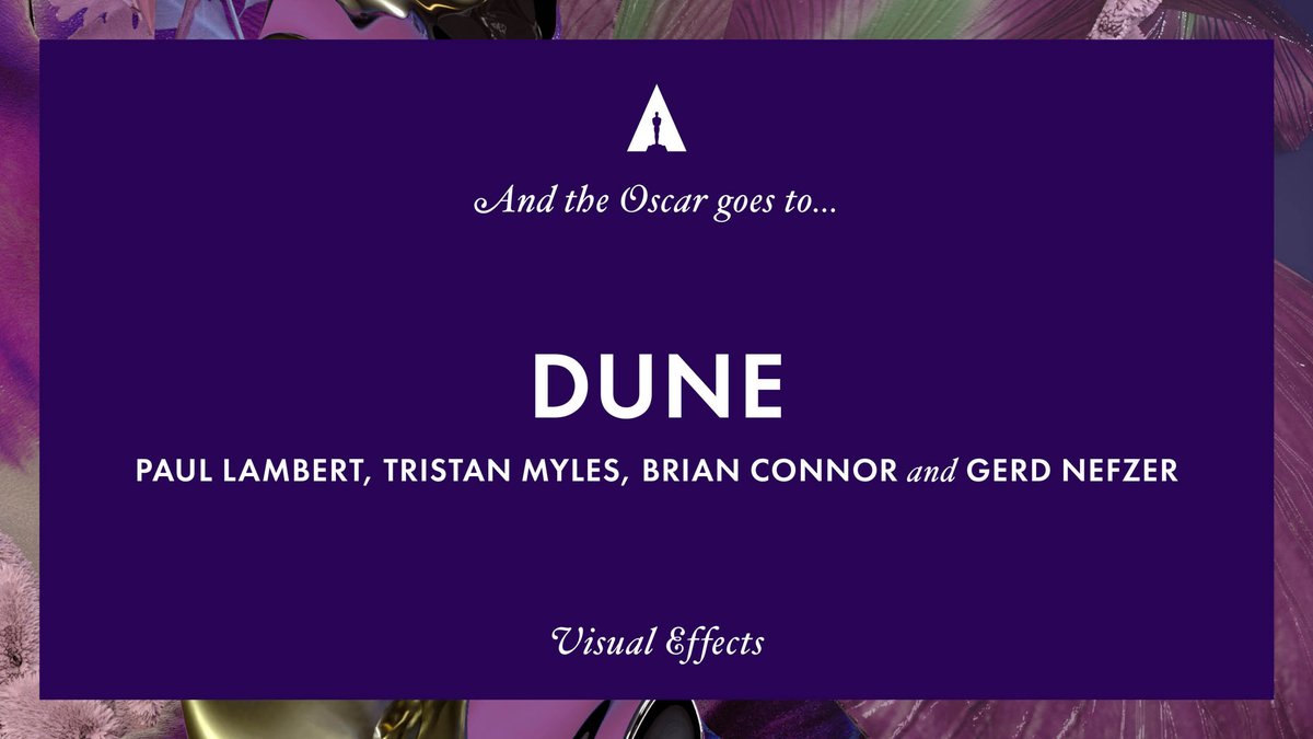 ArtofVFX's tweet photo. Congratulations to #PaulLambert, #TristanMyles, #BrianConnor and #GerdNefzer to have won the #Oscars for Best #VisualEffects for #Dune! https://t.co/adeGu01DvG https://t.co/ICPvnH1Pj6