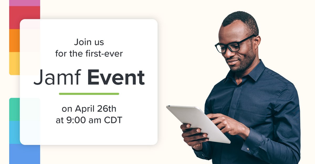 Join us at our first-ever Jamf Event on April 26! Get a behind-the-scenes look at what we are doing to deliver enterprise-secure, consumer-simple technology to your organization. 

Get registered for free today: ow.ly/e5k630sfz3z

#JamfEvent #JamfNation #Jamf #ITadmin