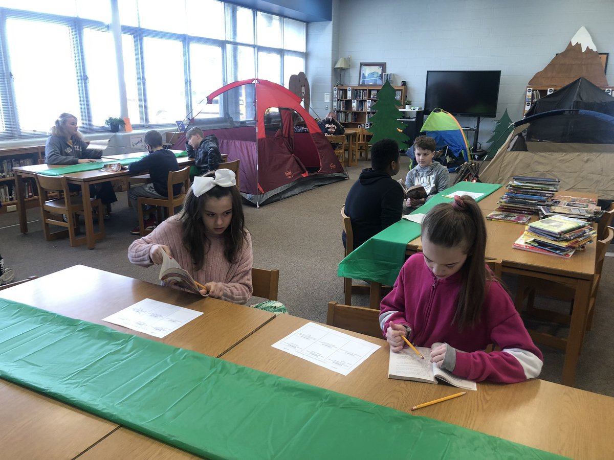 nwmediacenter's tweet photo. Camp Reads A Lot is open for the season. @MrsWellsNW friends are working to determine cause of events in a book study on The American Revolution. @nweseagles https://t.co/75LGKuuDNc