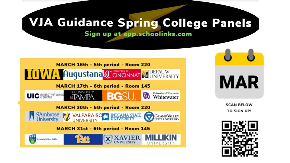 MrDailey204's tweet image. Welcome Back, T-Bolts! This week we have two awesome College Panels featuring @sauadmissions @ValpoAdmission @IndState_Lisa @GVSU @ucddublin @pittadmissions @XUAdmissions and @MillikinUAdmis! Sign up in Schoolinks to attend. Open to all grade levels!