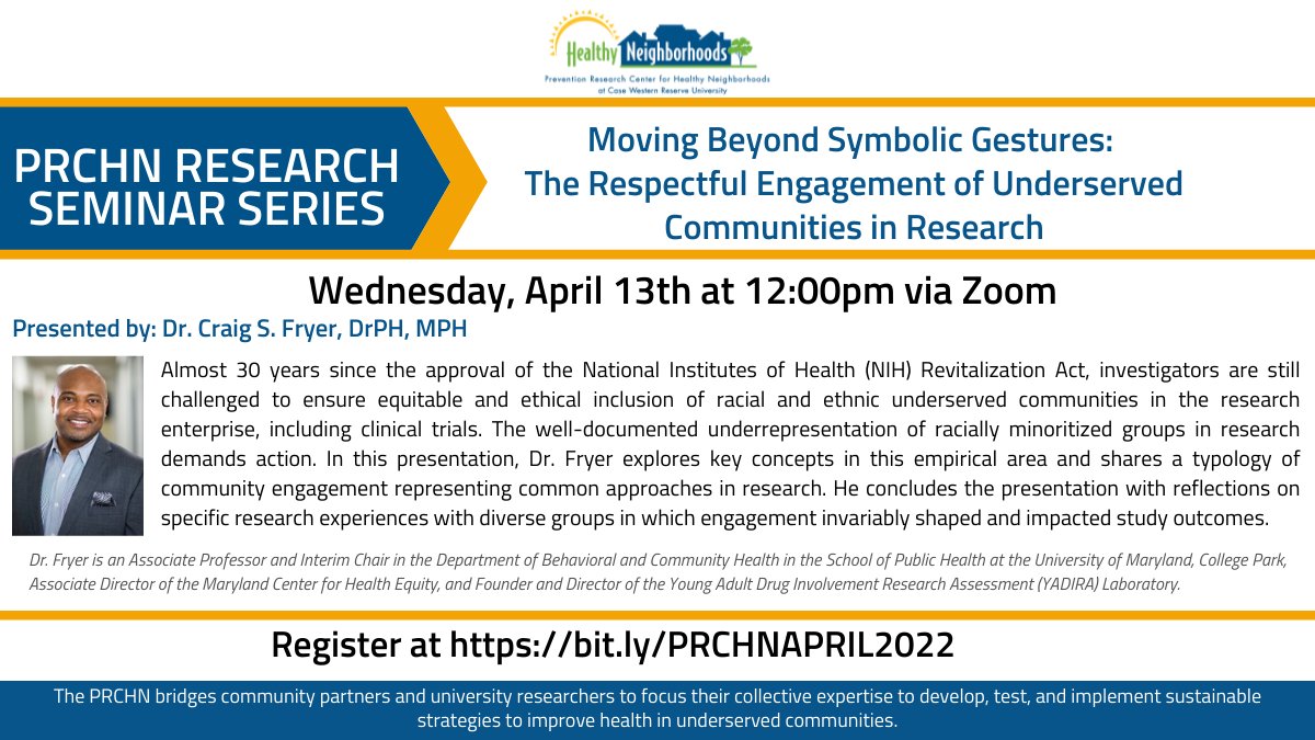 prchn's tweet photo. Have you registered yet for our next #PRCHNSeminar?We are excited to host Dr. Craig Fryer from @UMDPublicHealth. Find more details and register at https://t.co/hc08bxF3vK https://t.co/pD1H6Lx5Yt