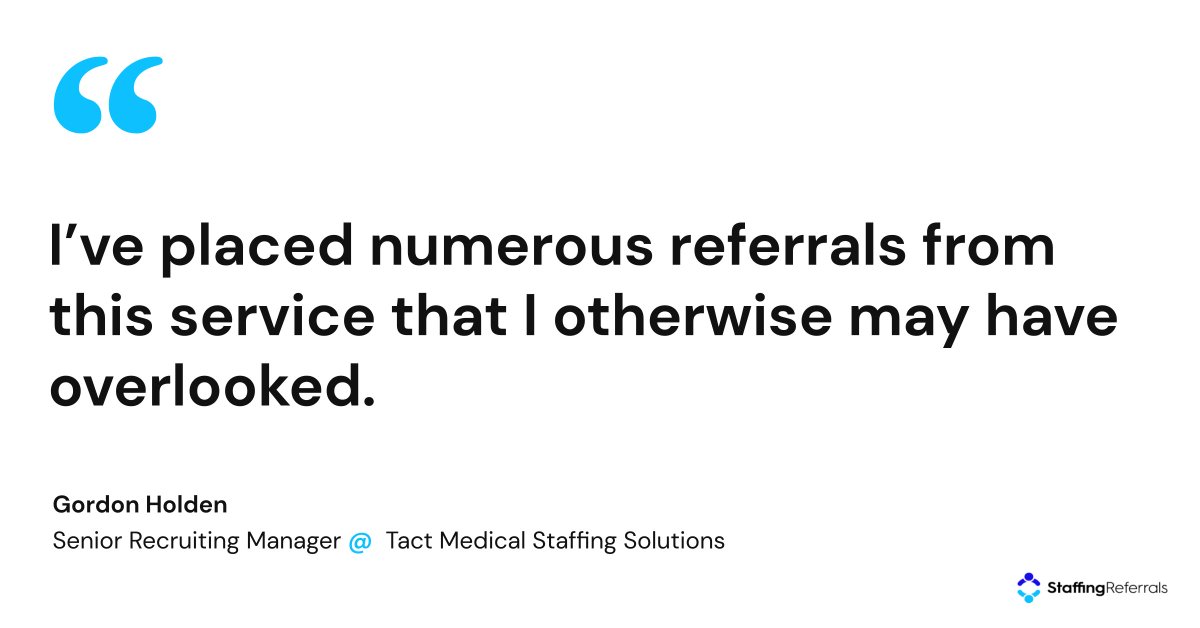 StaffReferrals's tweet image. “I’ve placed numerous referrals from this service that I otherwise may have overlooked.” #StaffingReferrals hubs.la/Q016Tv0_0