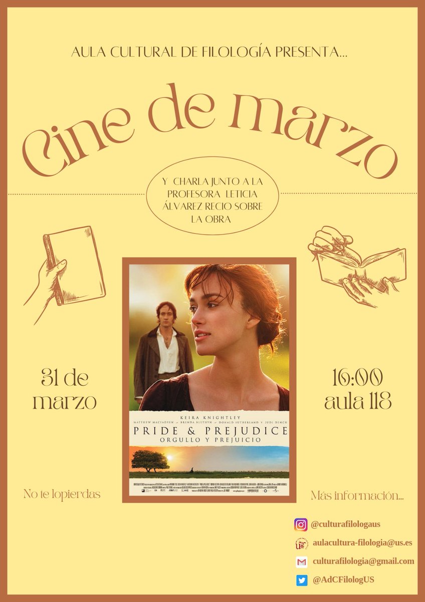 Este jueves estamos de película, Orgullo y prejuicio a las 16:00 en el aula 118. 
No os lo perdáis.