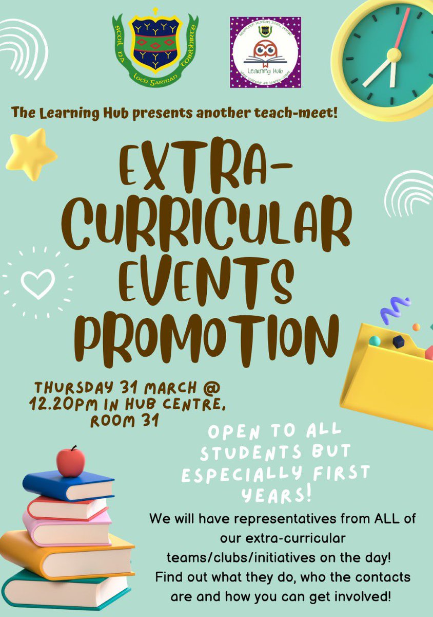 PresWexHub's tweet photo. Our next #teachmeet, this coming Thursday, is a promotion of all the amazing extra-curricular activities that @PresWex offers to our students! Come along to our Hub Centre to see &amp; hear about all the great things we do outside of the classroom! @BillyRyanWex #studentvoice https://t.co/GtZP620zFo